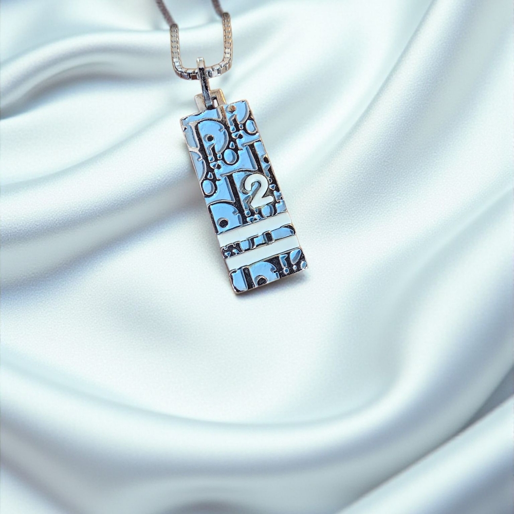 Elegant Dior Trotter Blue and Silver Pendant Necklace